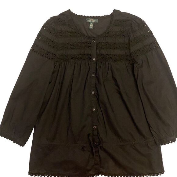 LRL Lauren Jeans Co Black Top with Lace Cut Outs Size Small - Picture 1 of 8